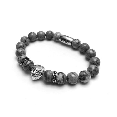 Man Bracelet - Men’s Beaded Bracelet - White Gold Lion & Grey Stones Bracelet - Men’s Bracelet Bracelet Brother & Sisters